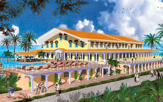 Artist rendering of the resort's 60,000 sq. ft. clubhouse with a brand-name spa, fitness center, virtual reality golf room, fine dining restaurant and much more.
