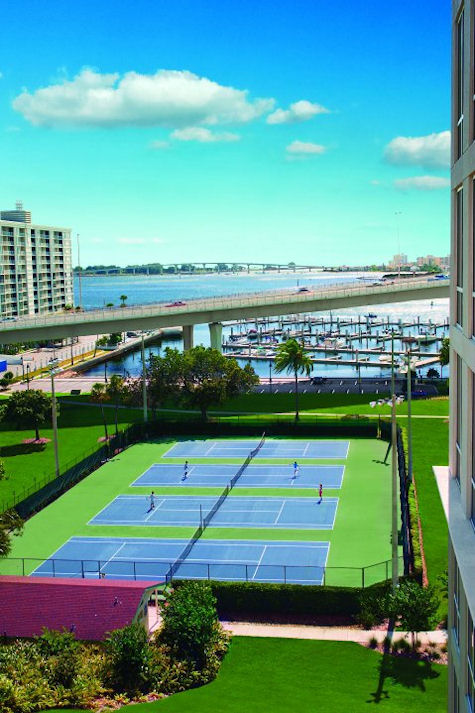Tennis courts with Downtown Clearwater Marina in distance