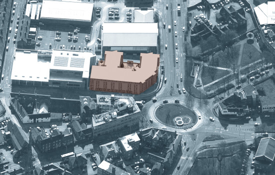 Sky Building is located in the town center of Newcastle-under-Lyme.